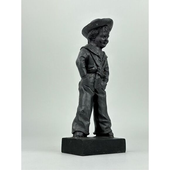 Antique Cast Iron Boy in Hat & Sailor Suit Heavy Doorstop 10.5in Tall - Picture 4 of 6